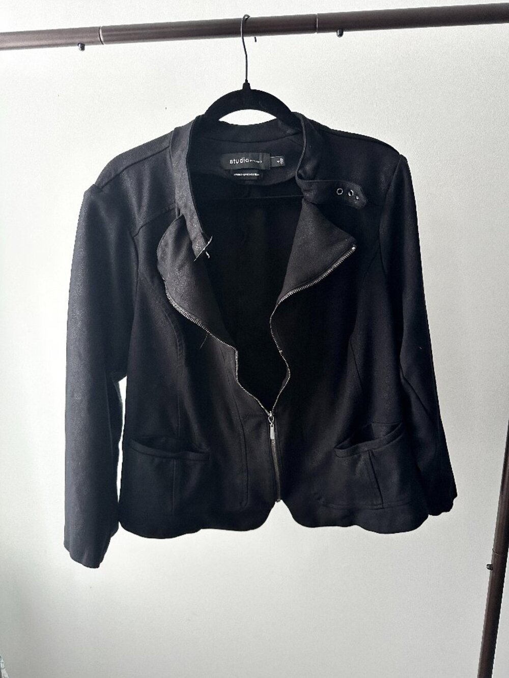 Torrid Jacket Black Ponte Moto Rose Zip Gold Buckle Mock Neck Preppy Business 4X